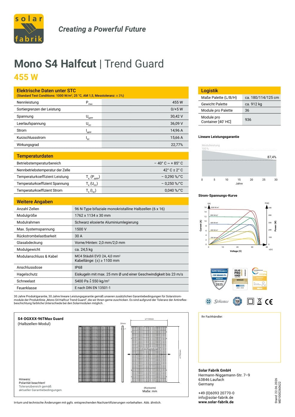 Solar Fabrik Mono S4 Halfcut Trend Guard– 455W